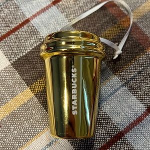 Gold ceramic Starbucks Christmas holiday ornament